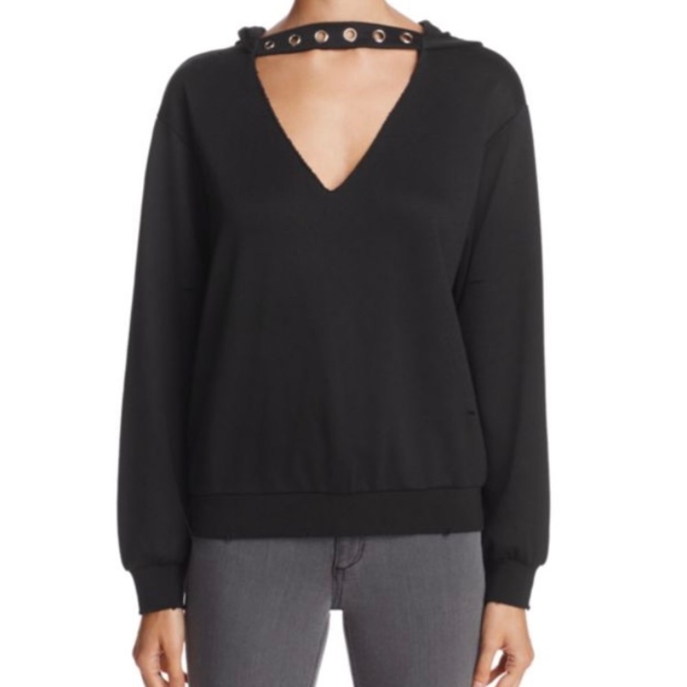 Honey Punch grommet Choker Distressed Hoodie
