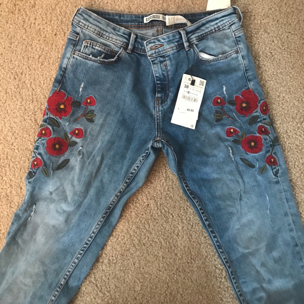 Zara embroidered Denim With Tags