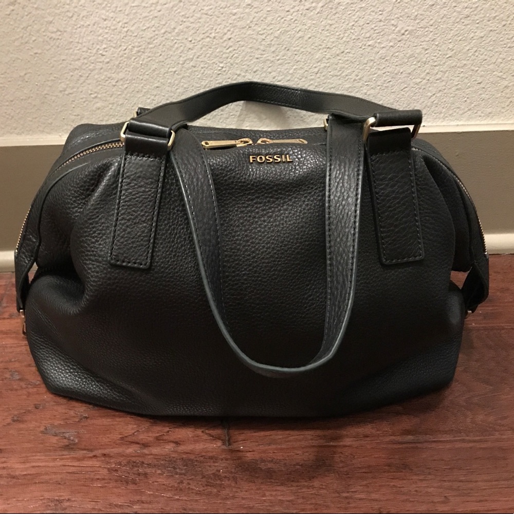 Large Fossil Black Leather Handbag