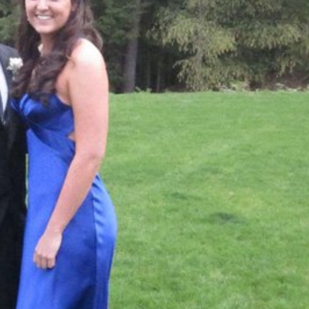 Royal Blue Open Back Prom Dress with Empire Waist