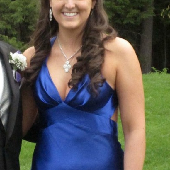 Royal Blue Open Back Prom Dress with Empire Waist - Picture 3 of 4