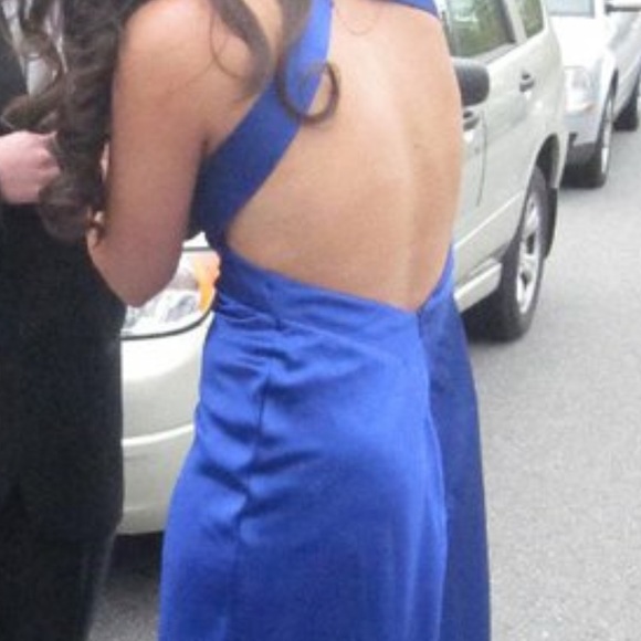 Royal Blue Open Back Prom Dress with Empire Waist - Picture 4 of 4