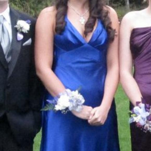 Royal Blue Open Back Prom Dress with Empire Waist - Picture 2 of 4