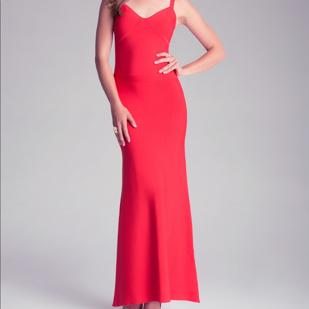Red bandage Bebe maxi dress