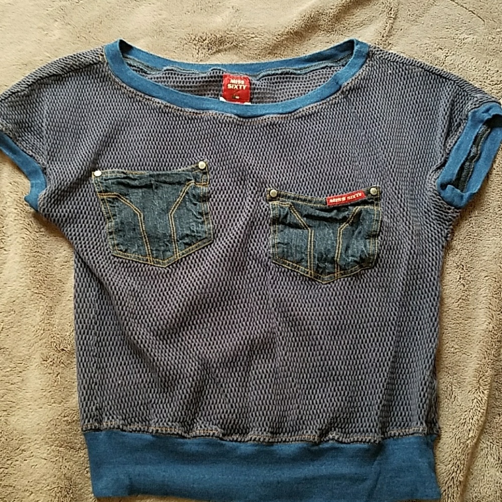 Miss Sixty Small Fishnet Denim Pocket Top
