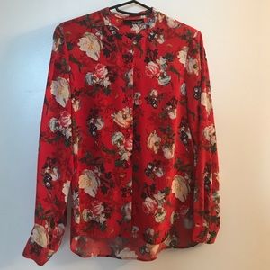 Red silk Kooples floral blouse