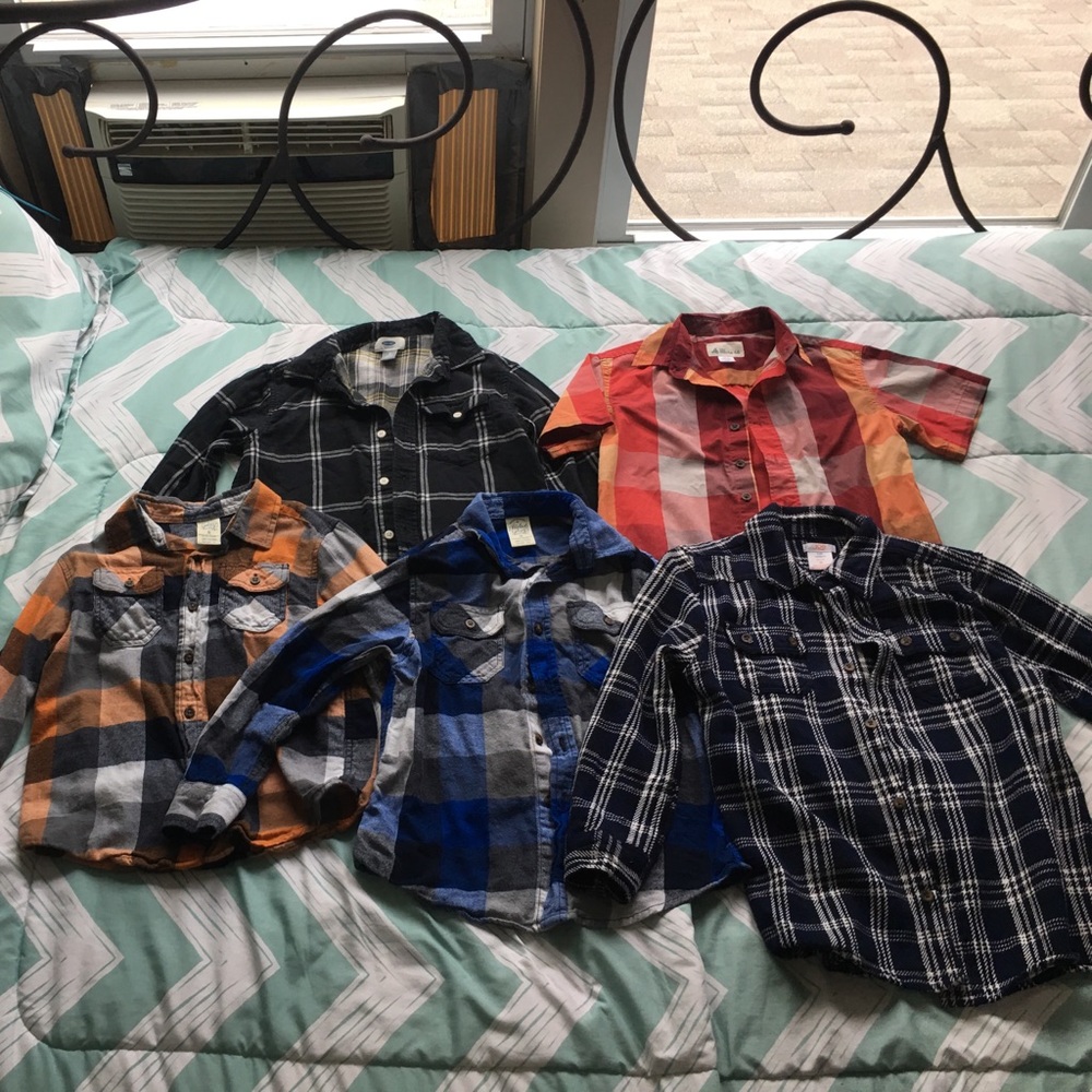 Bundle of Size 8 Plain/Flannel Button Down Shirts