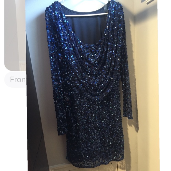 Boutique sequin blue dress with cowl back - Picture 2 of 6