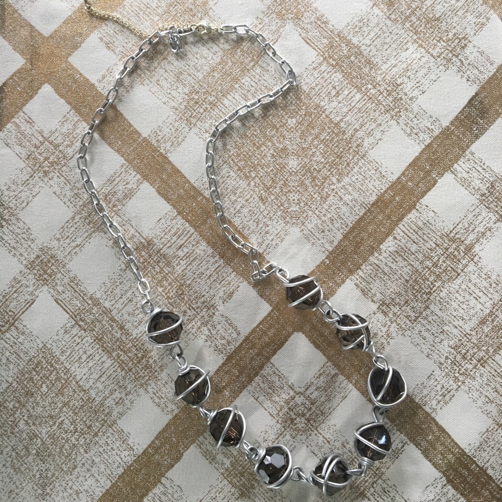 Long chunky bead and wire necklace