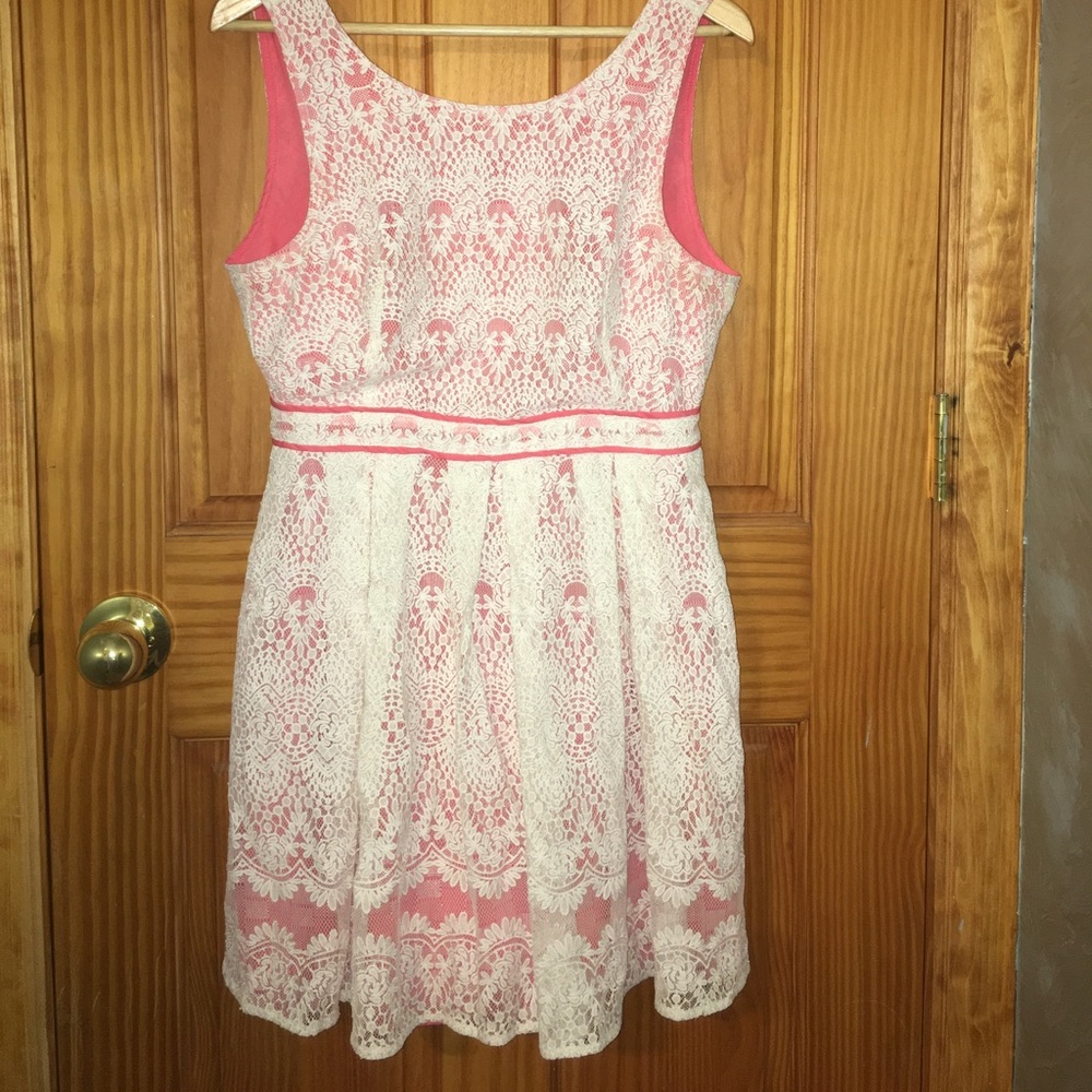 Salmon and White Lace Dress