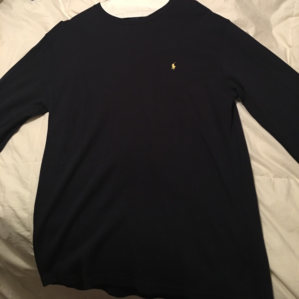 Long sleeve, thermal Polo with yellow emblem.
