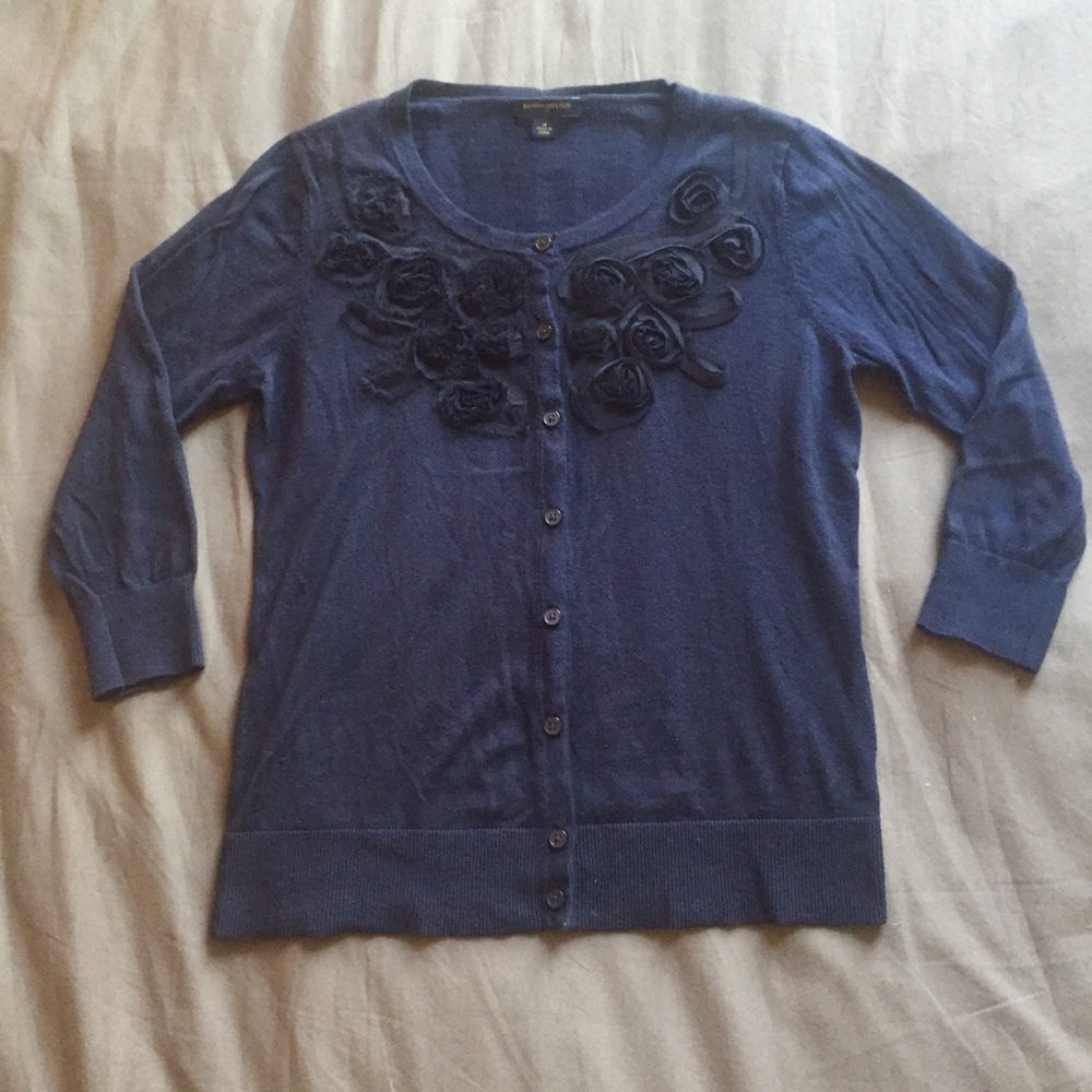 Banana Republic Medium Navy Cardigan Floral Accent