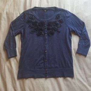 Banana Republic Medium Navy Cardigan Floral Accent