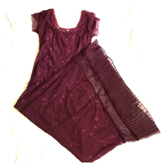 Floor length size small burgundy sheer dress/slip - Picture 1 of 5