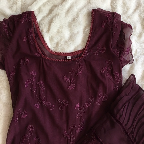 Floor length size small burgundy sheer dress/slip - Picture 4 of 5