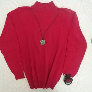 Anne Klein Red Knit Long Sleave Sweater sz M Anne Klein Red Knit Long Sleave Sweater sz M