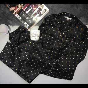 Satin Black & Gold Polka Dot Pajama Set
