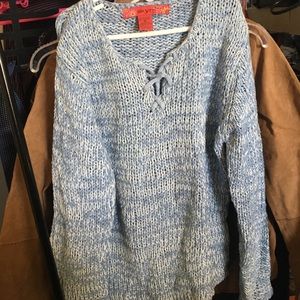 Blue cross tie sweater