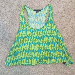 Green and blue printed crop top