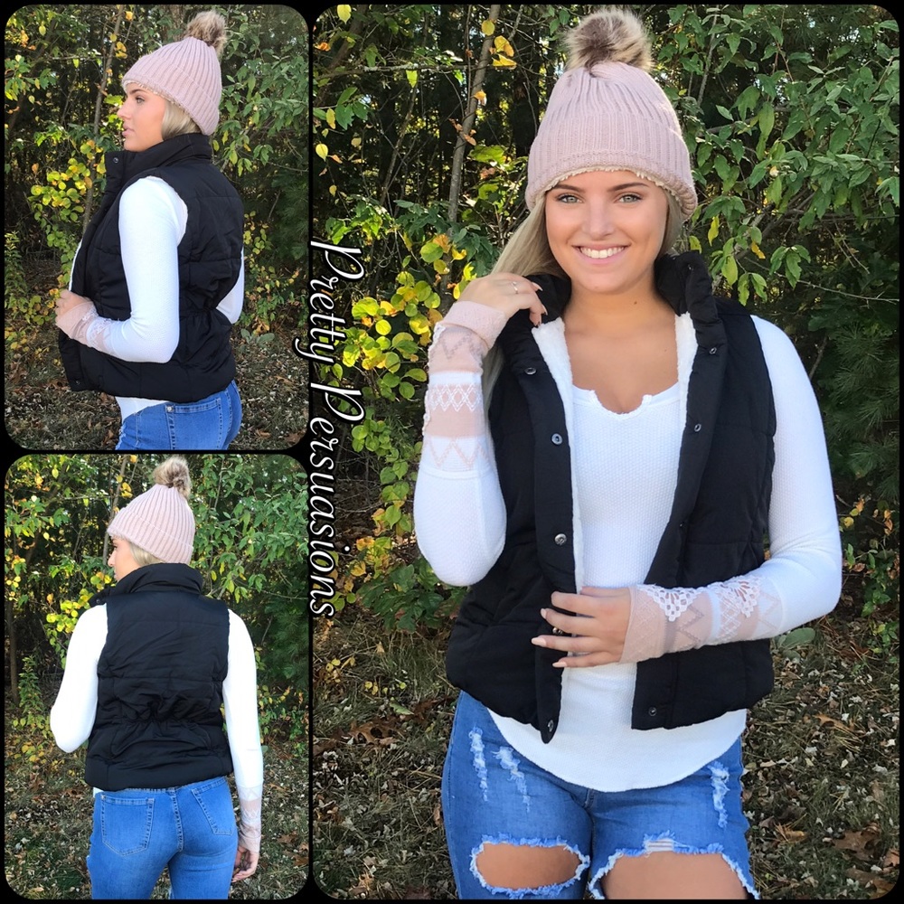 NWT Black Shearling Lined Sleeveless Vest - Picture 3 of 9