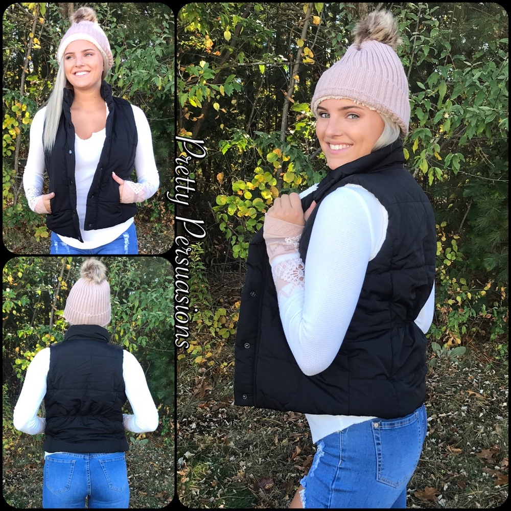 NWT Black Shearling Lined Sleeveless Vest - Picture 4 of 9