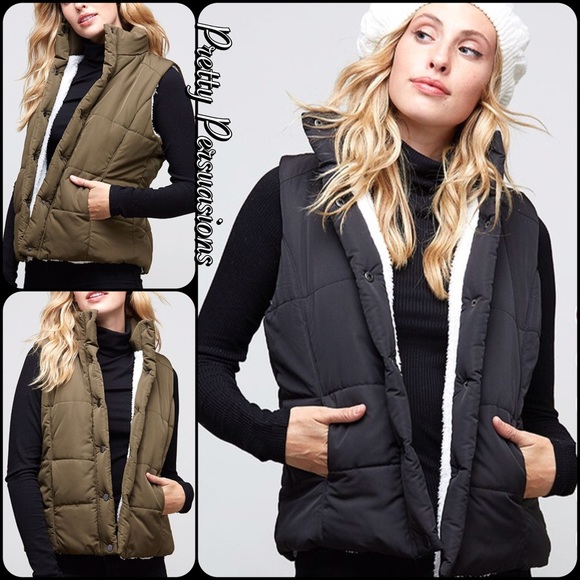 NWT Black Shearling Lined Sleeveless Vest - Picture 2 of 9