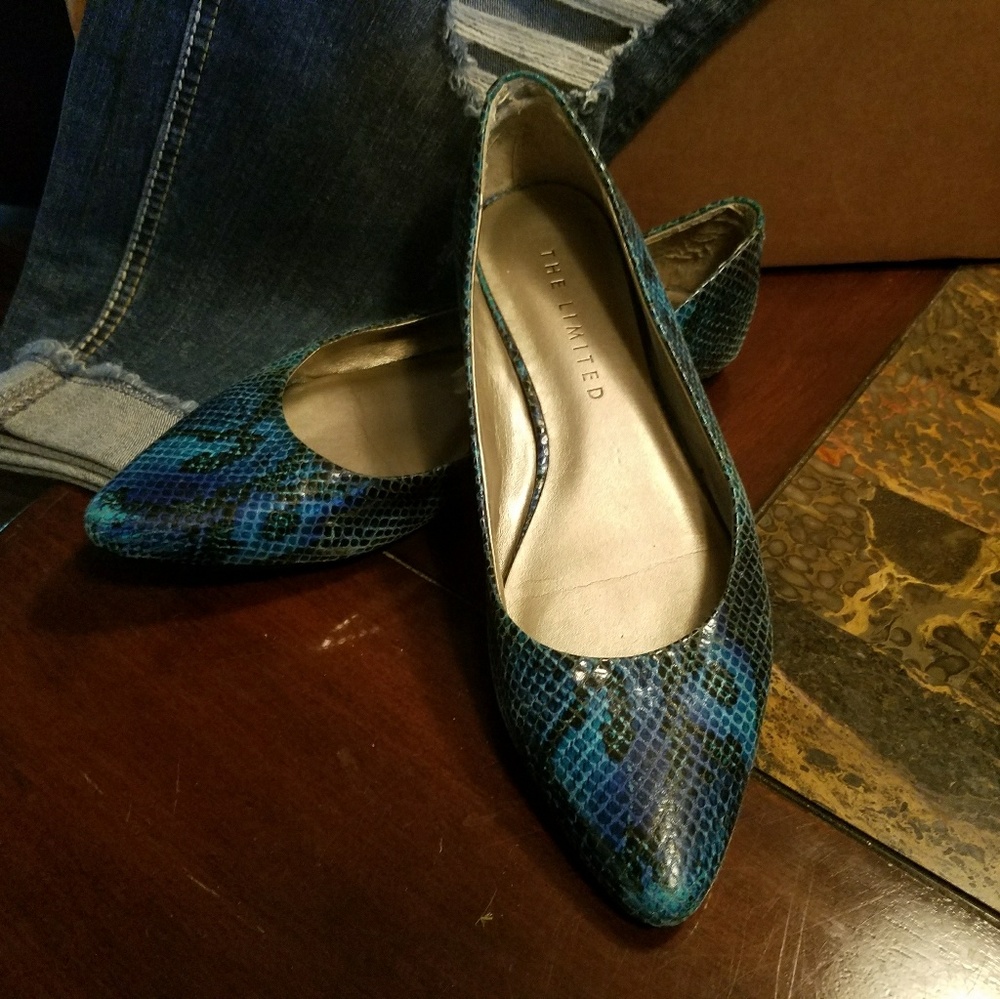 The Limited Turquoise and Blue Snakeskin Flats
