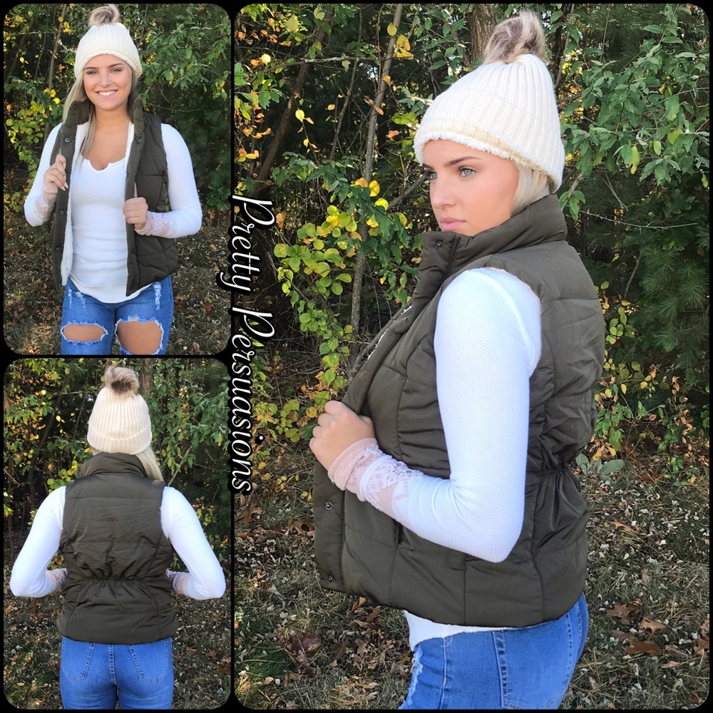 NWT Olive Shearling Lined Sleeveless Vest - Picture 5 of 8