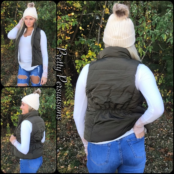 NWT Olive Shearling Lined Sleeveless Vest - Picture 6 of 8