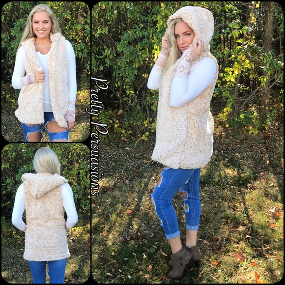 LAST ONE ‼️ NWT Tan Hooded Teddy Bear Vest - Picture 4 of 8