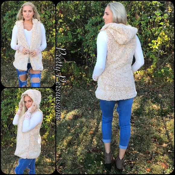 LAST ONE ‼️ NWT Tan Hooded Teddy Bear Vest - Picture 3 of 8