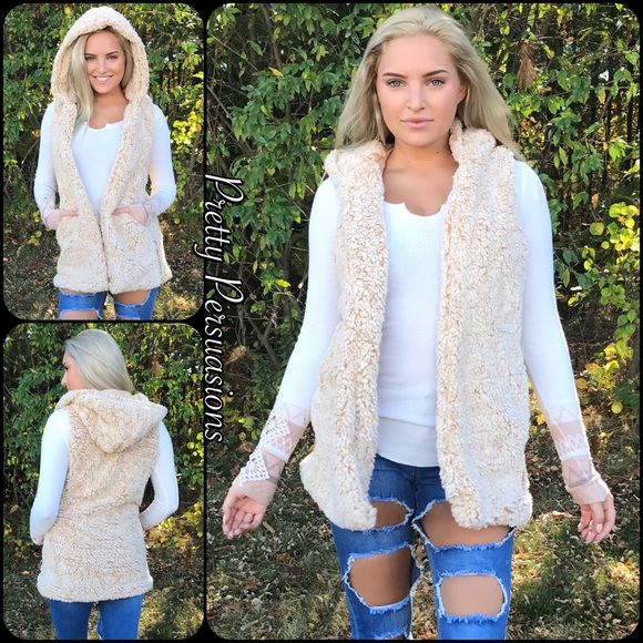 LAST ONE ‼️ NWT Tan Hooded Teddy Bear Vest - Picture 5 of 8