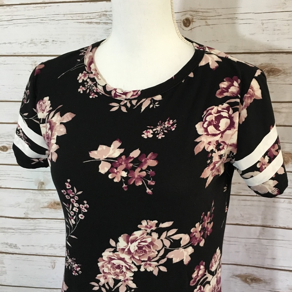 Jersey Black Dress with Pink and Purple Floral