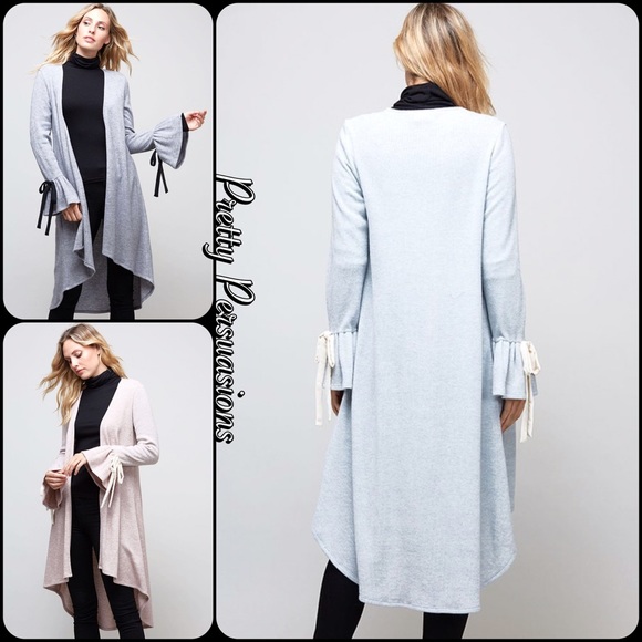 Light Mocha Ruffle Bell Sleeve Open Front Cardigan - Picture 4 of 4