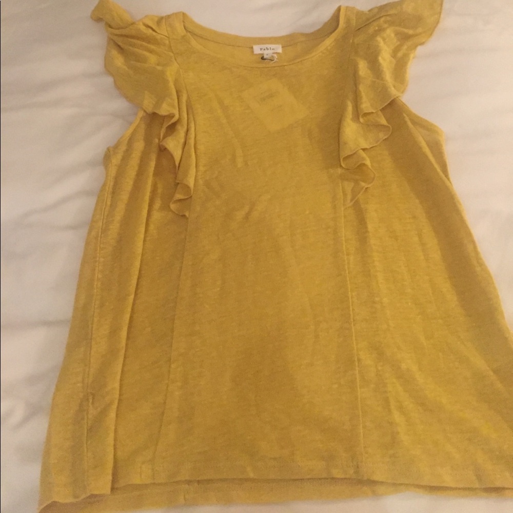 Yellow ruffled linen top