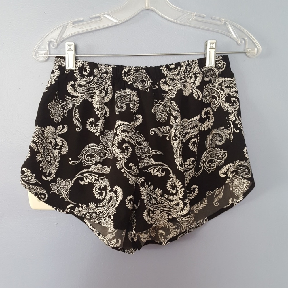 Black and white floral shorts