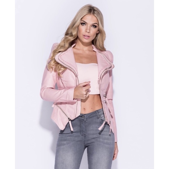🆕LAST ONE! Natasha Pink Vegan Leather Moto Jacket - Picture 2 of 8