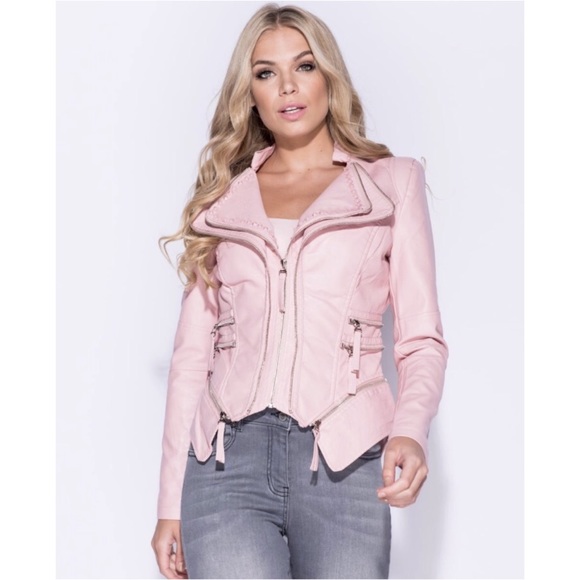 🆕LAST ONE! Natasha Pink Vegan Leather Moto Jacket - Picture 5 of 8