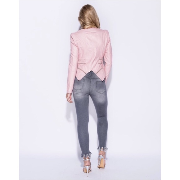 🆕LAST ONE! Natasha Pink Vegan Leather Moto Jacket - Picture 7 of 8