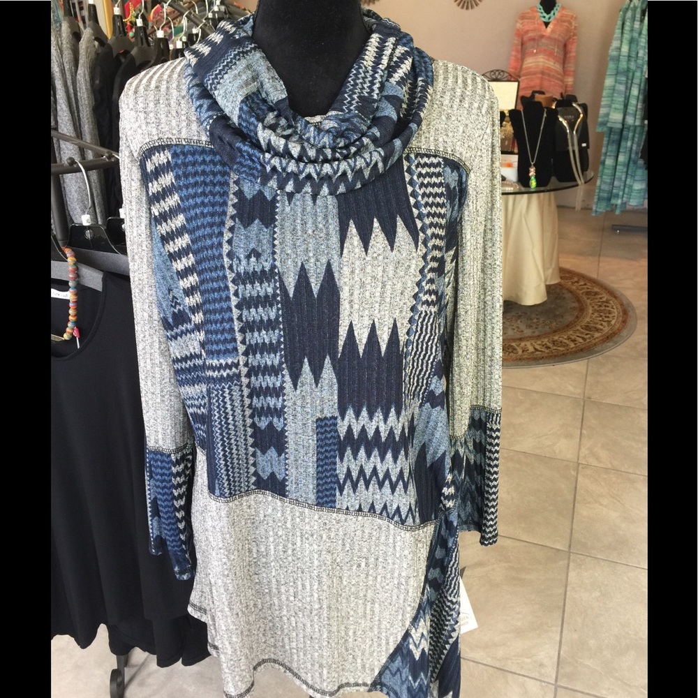 Removable scarf long sleeve Asymmetrical Tunic