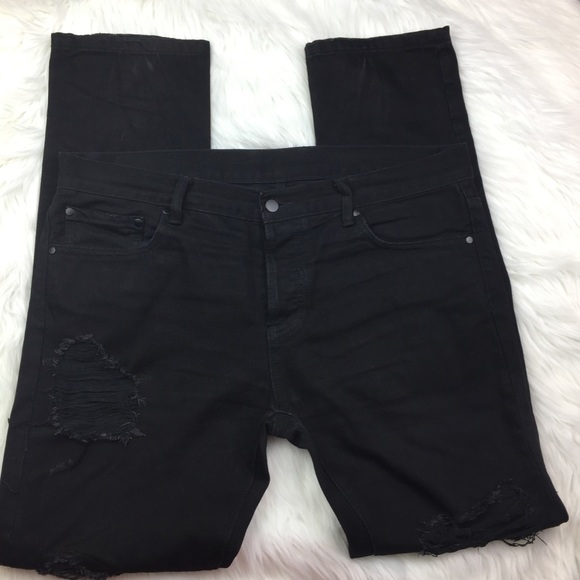 DOPE NWOT Black Faux Patch Distressed Denim Jeans - Picture 4 of 7