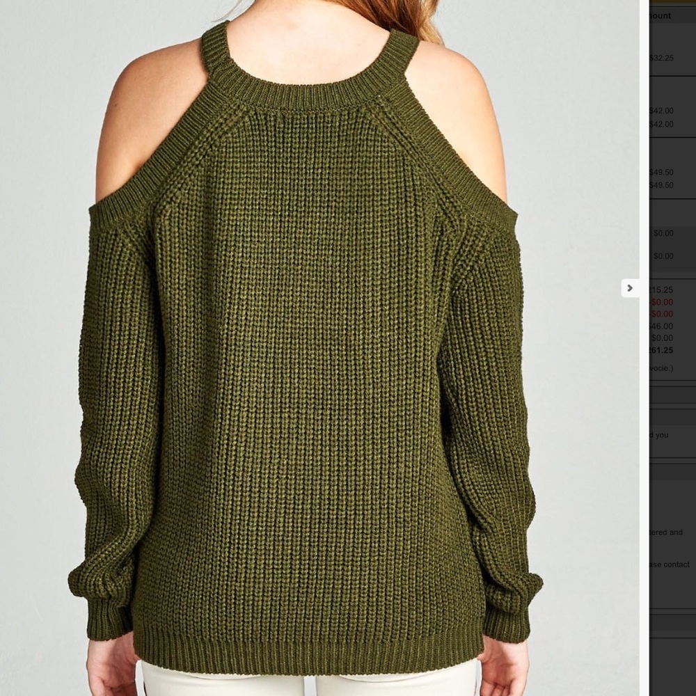 Olive Cold Shoulder Cable Knit Sweater - Picture 3 of 6