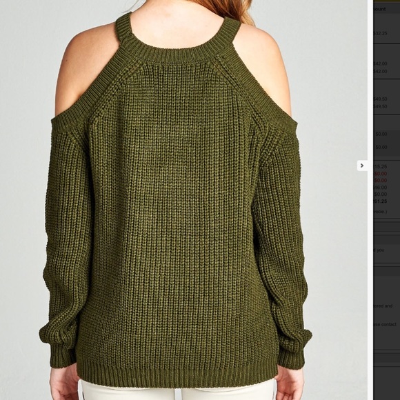 Olive Cold Shoulder Cable Knit Sweater - Picture 3 of 6