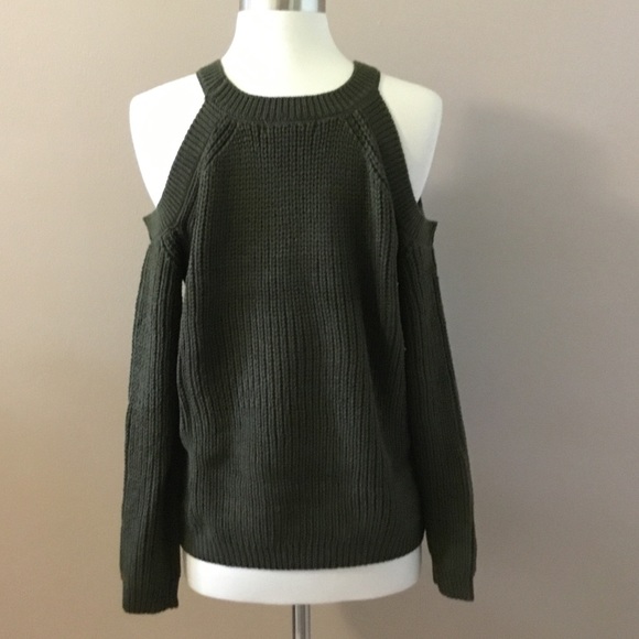 Olive Cold Shoulder Cable Knit Sweater - Picture 5 of 6