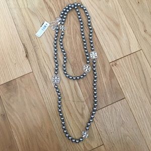 NWT- Tory Burch Silver Beaded Logo Necklace