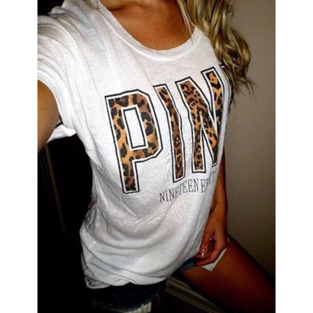 White & Cheetah Print PINK Victoria's Secret Shirt