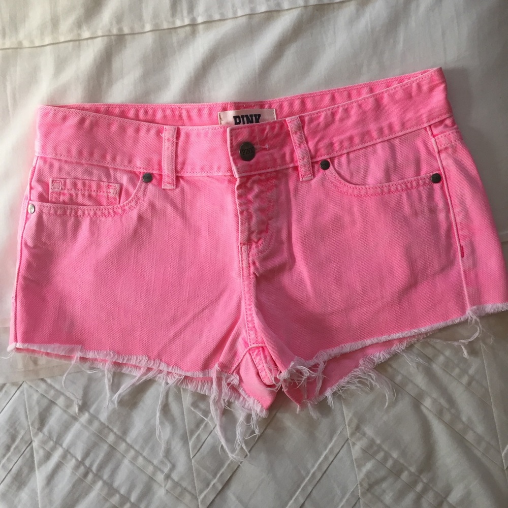 VS Pink neon pink denim shorts