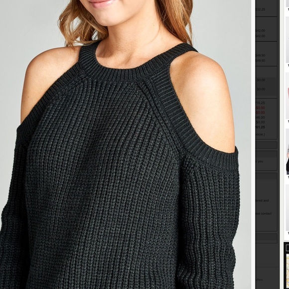 Black Cable Knit Cold Shoulder Sweater - Picture 2 of 5