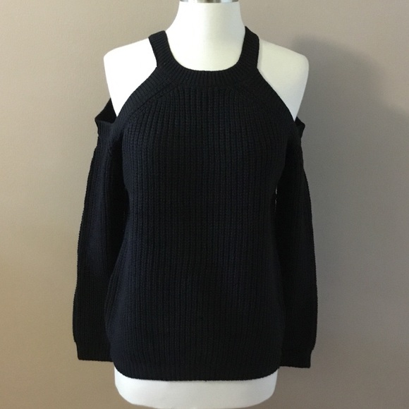 Black Cable Knit Cold Shoulder Sweater - Picture 3 of 5