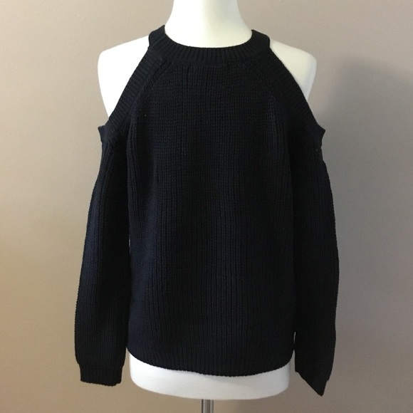 Black Cable Knit Cold Shoulder Sweater - Picture 4 of 5